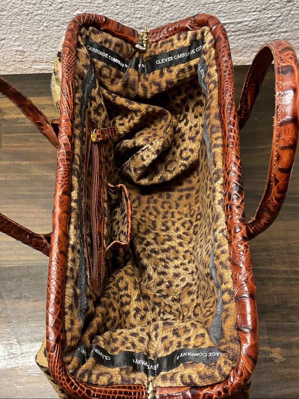 Clever Carriage Company Needlepoint Large Satchel Cheetah Roses Handbag Purse - Picture 7 of 14